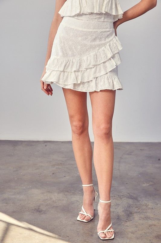 Eyelet Ruffle Skirt In White