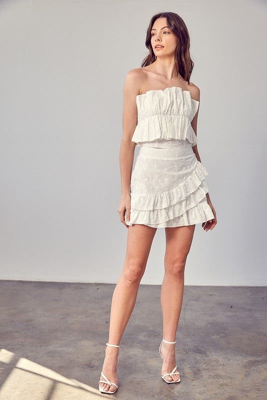 Eyelet Ruffle Skirt In White