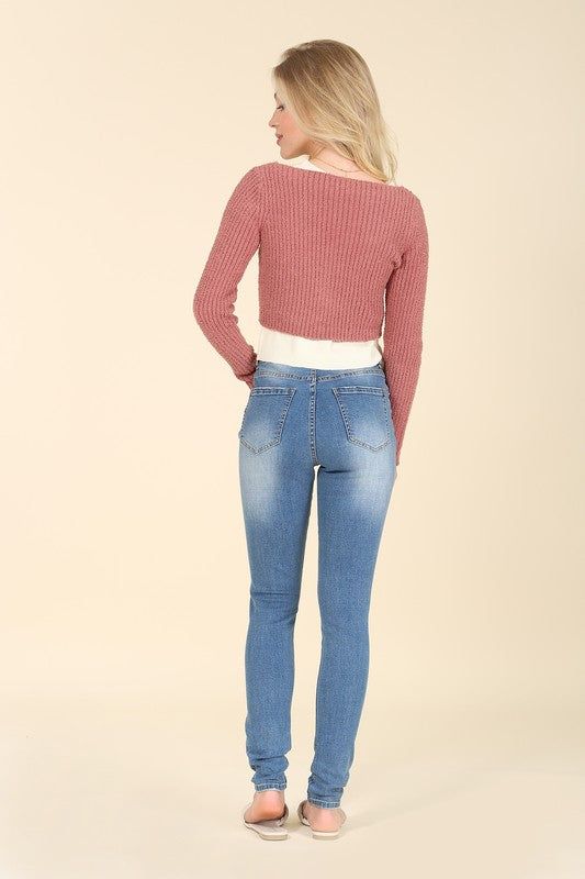 Lilou | Dark wash distressed skinny jeans