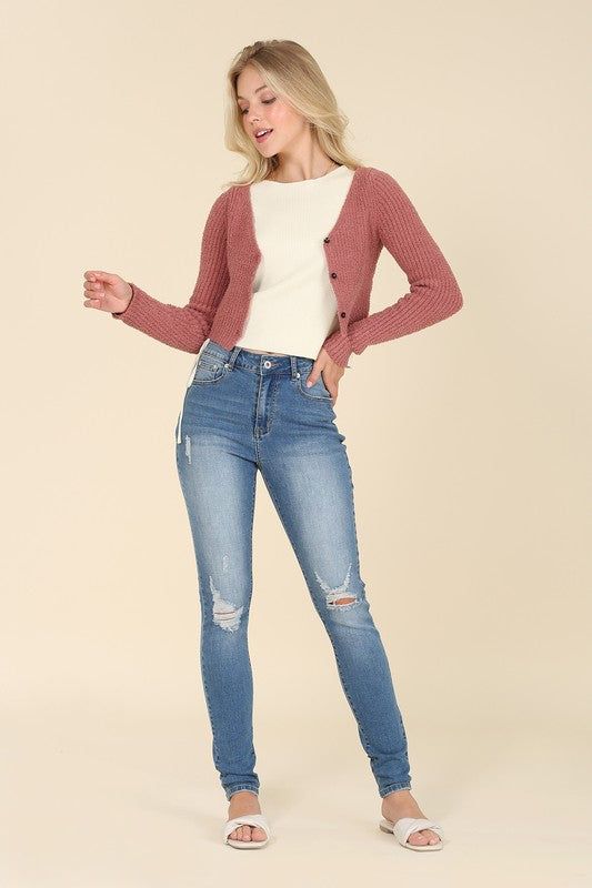 Lilou | Dark wash distressed skinny jeans