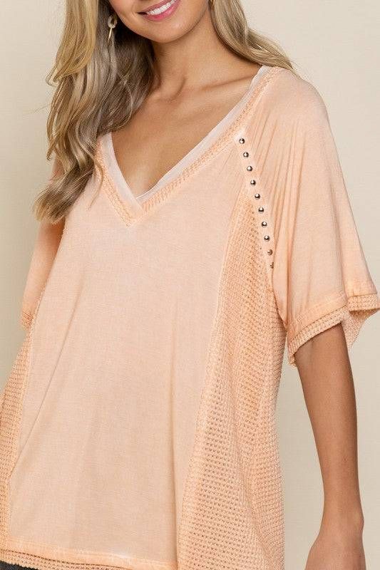 POL | Studded Strappy Back Waffle Mixed Knit Top