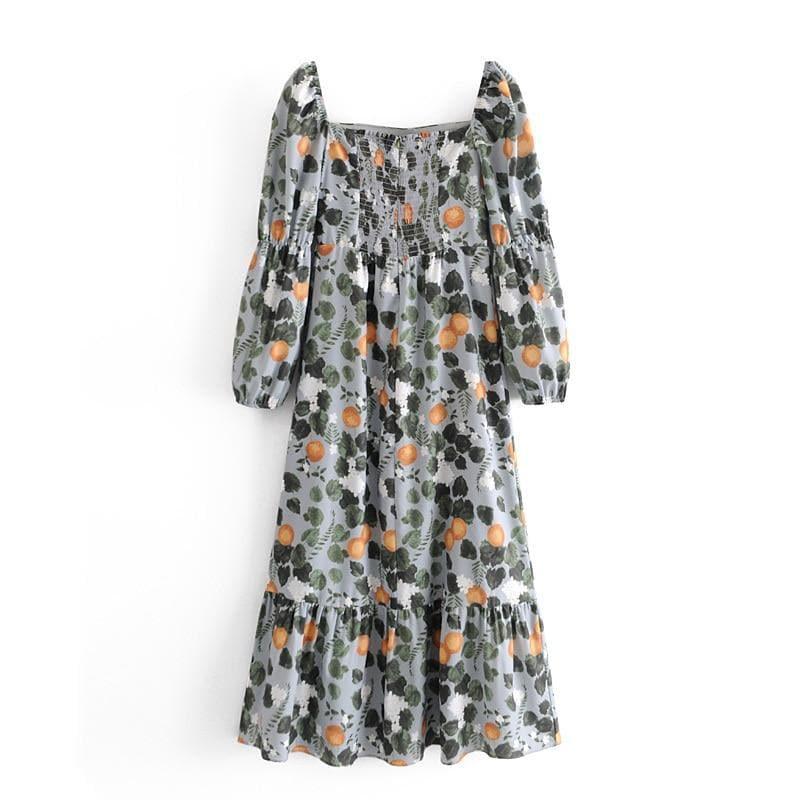 elegant floral print long sleeve midi dress