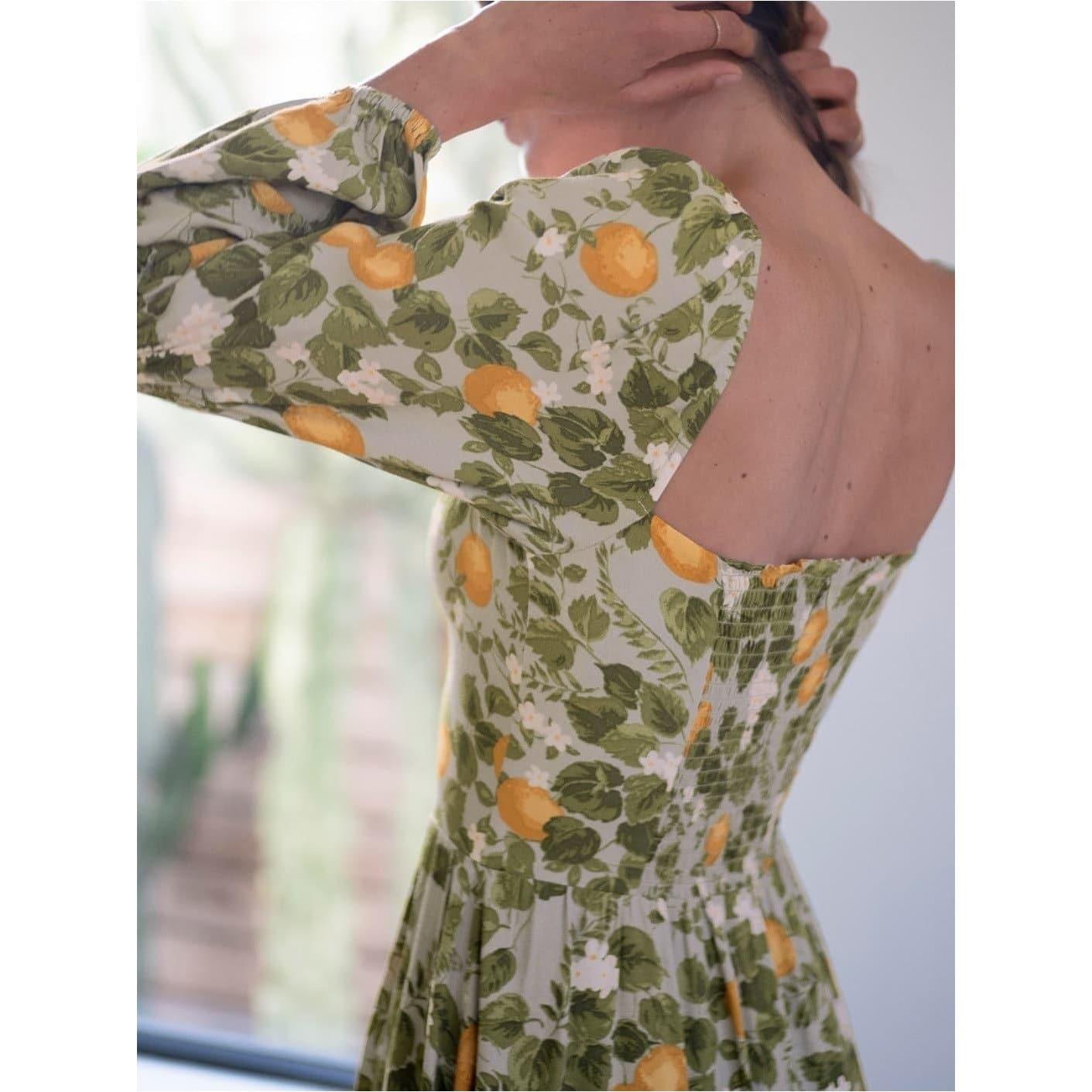 elegant floral print long sleeve midi dress