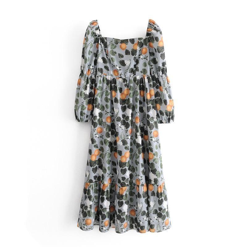 elegant floral print long sleeve midi dress