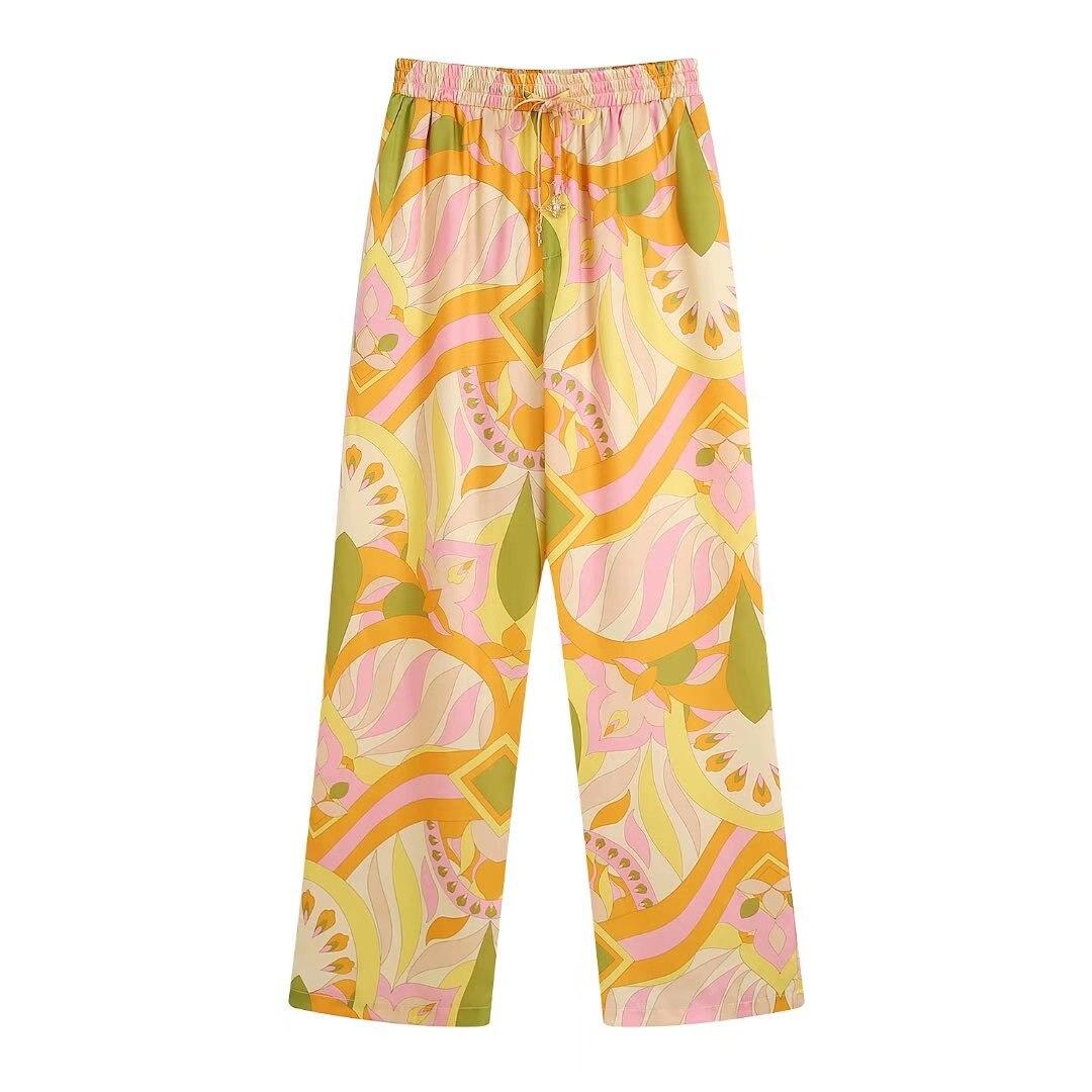 botanical print lapel pants