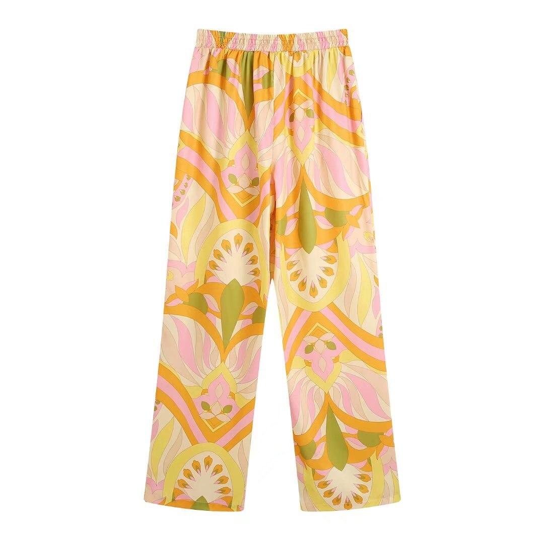 botanical print lapel pants