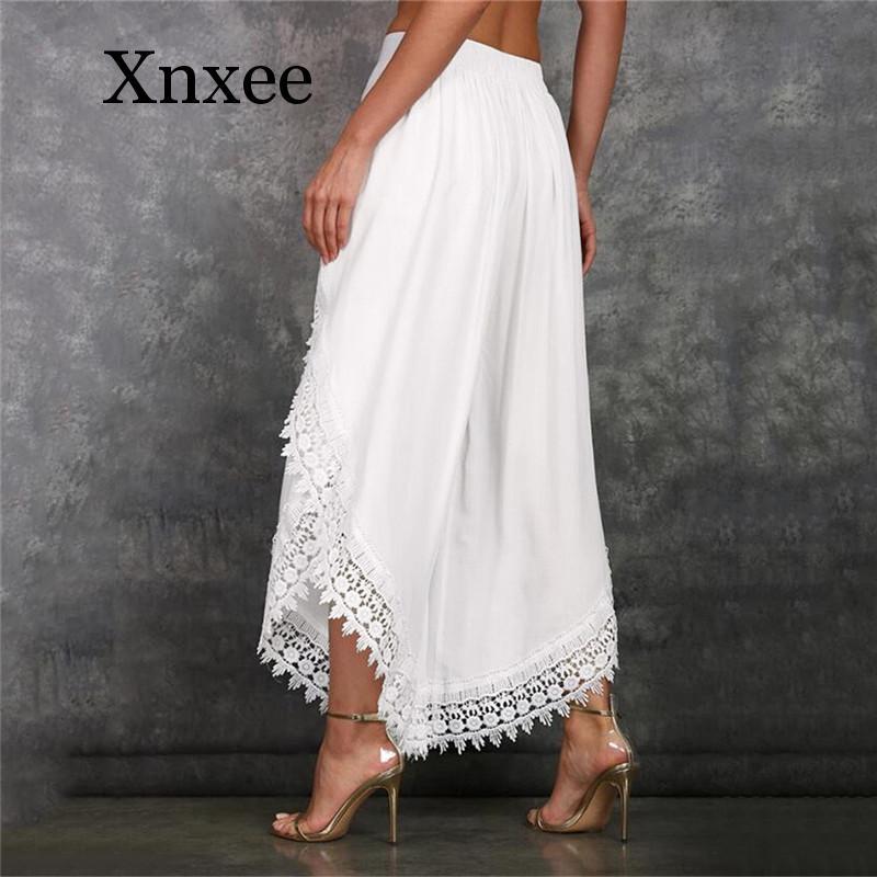 elastic lace crochet wide leg pants