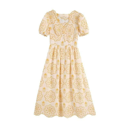 fashion cutwork embroidery midi dress