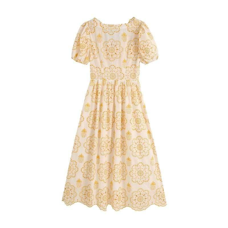 fashion cutwork embroidery midi dress