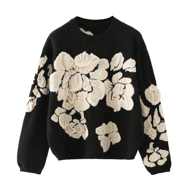 floral print black sweater