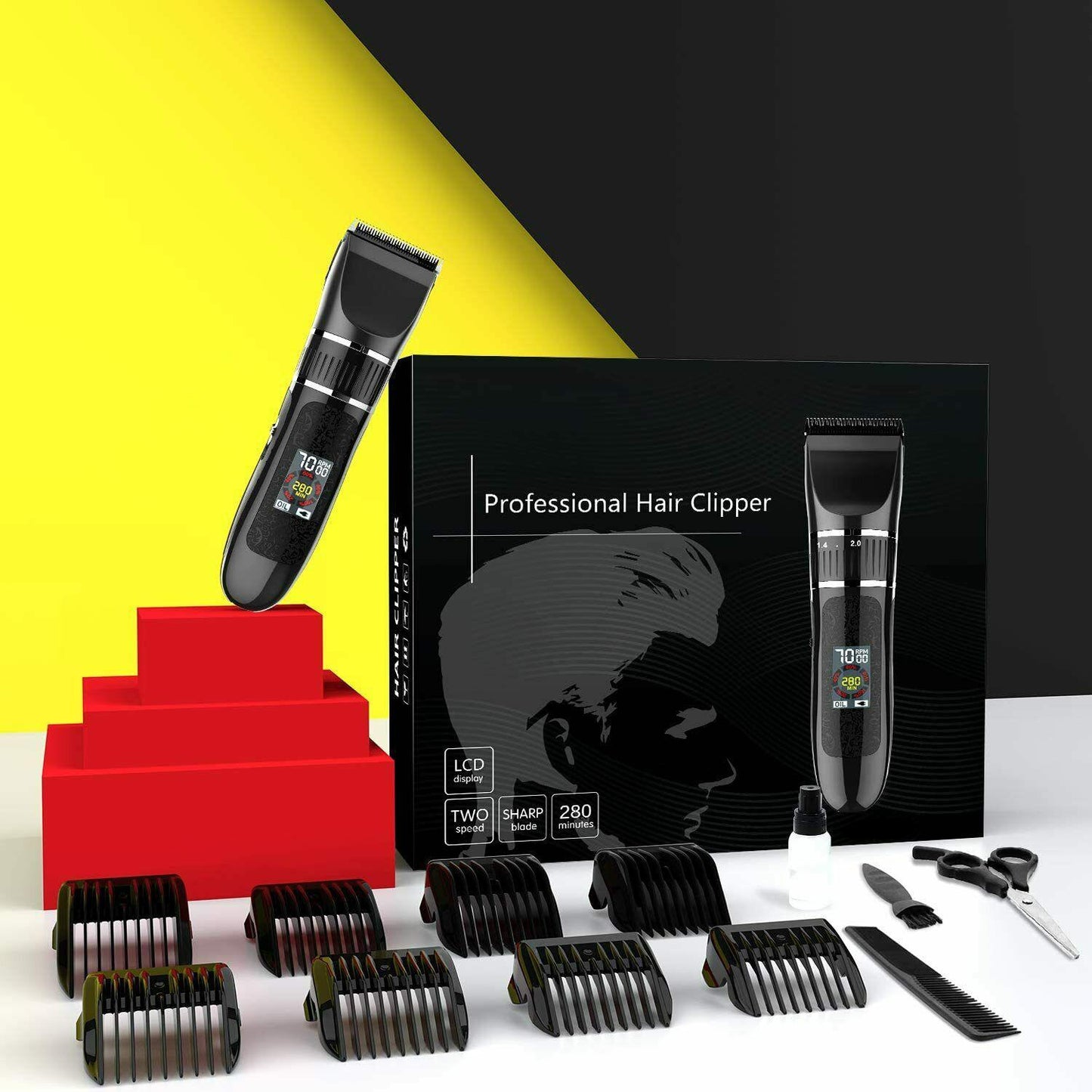 Trimmer Professional Mens, Screen LCD Adaptor Of Charging, 8 Combs