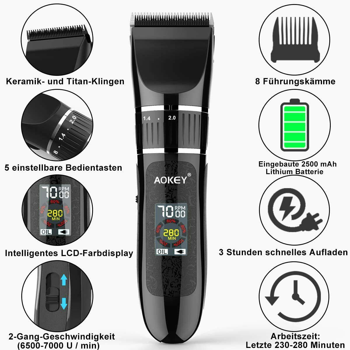 Trimmer Professional Mens, Screen LCD Adaptor Of Charging, 8 Combs