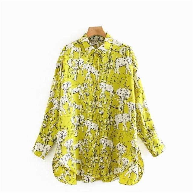 elepant print casual loose smock blouse