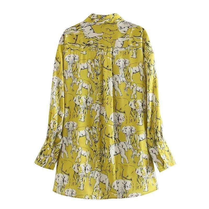 elepant print casual loose smock blouse