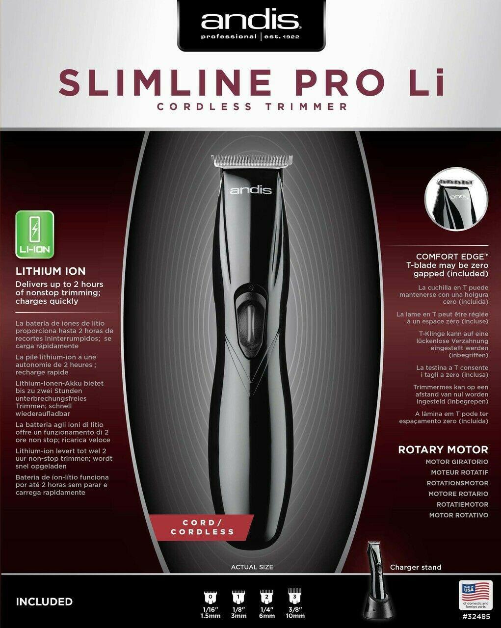 Andis Slimline Pro Li Cordless T-Blade Lithium Hair Beard Trimmer D8 Black