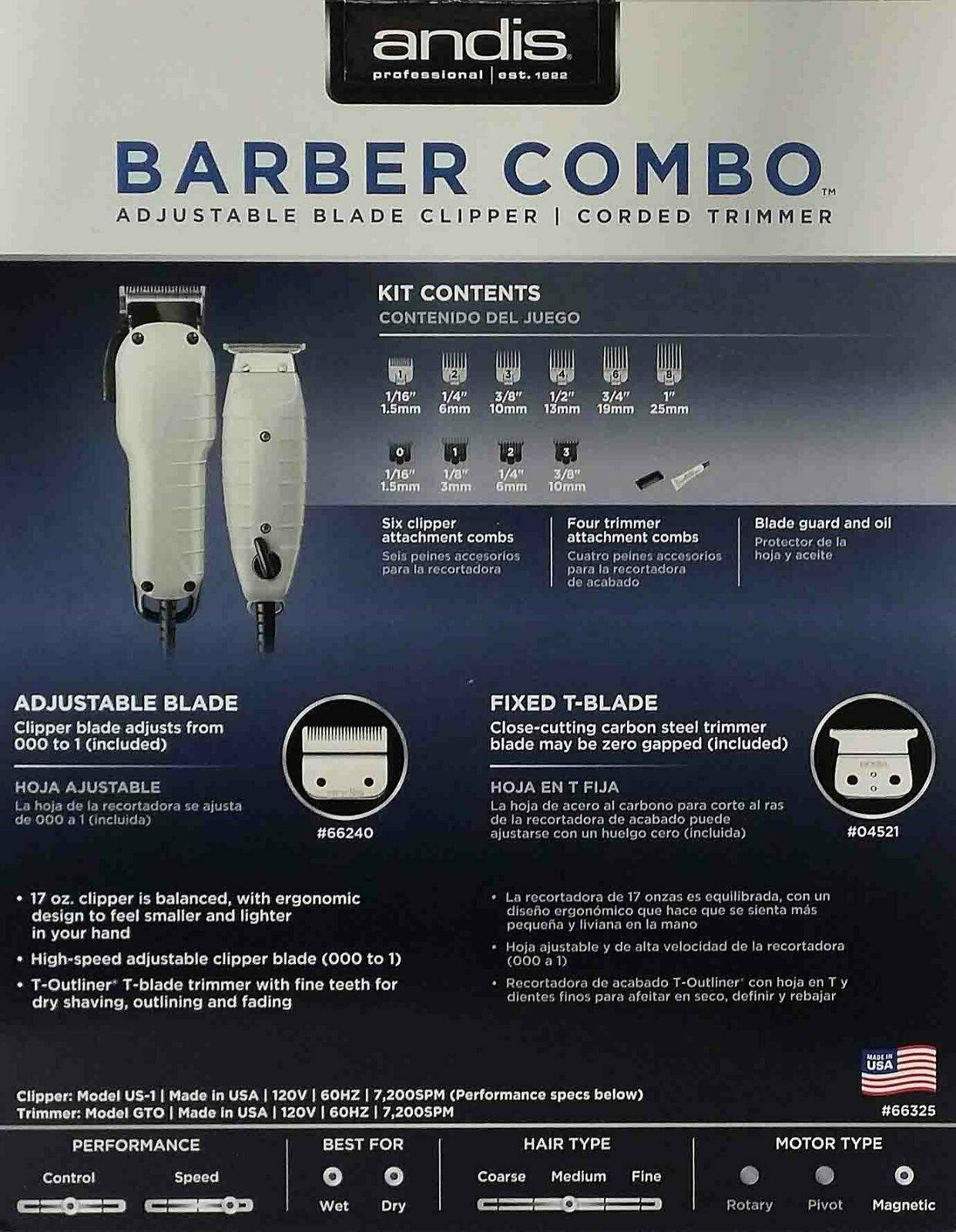 Andis Professional Barber Combo Adjustable Clipper With Trimmer Cl-66325 Shaving