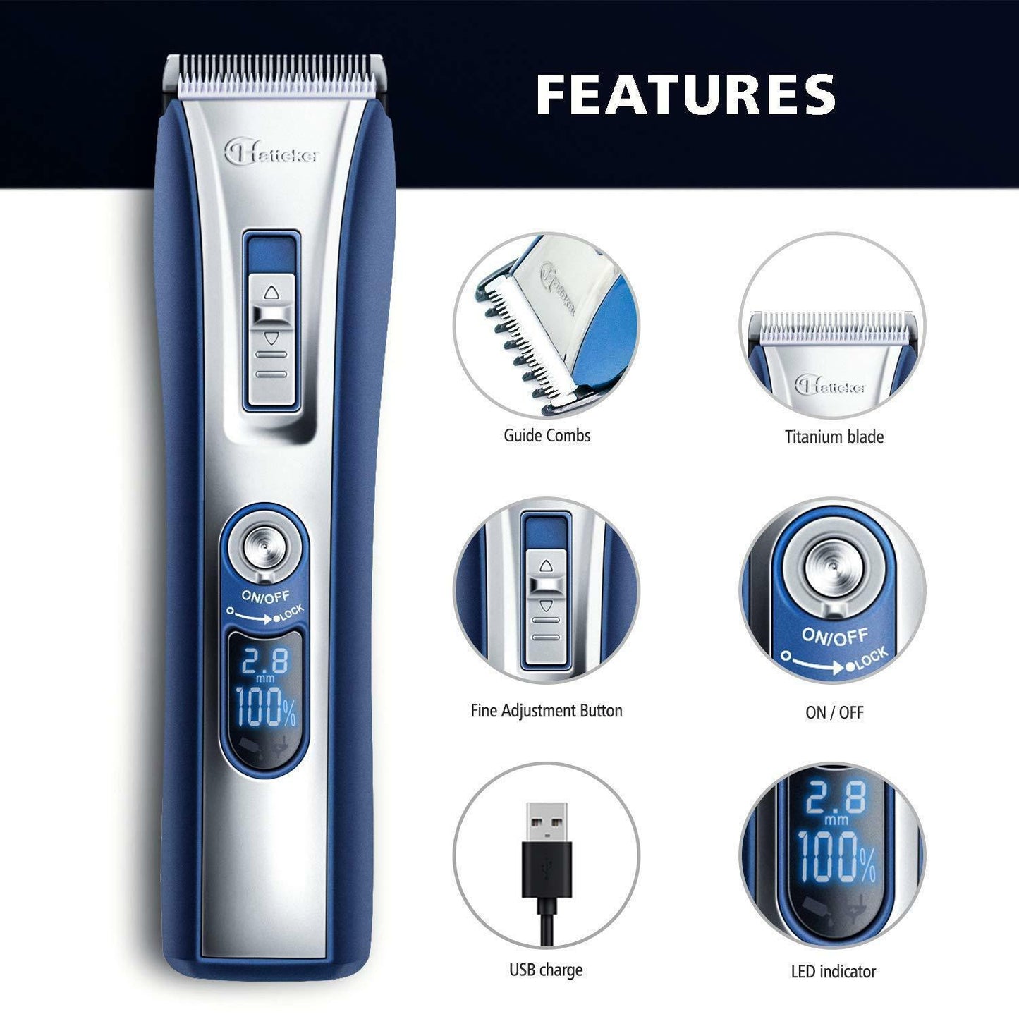 Hatteker Electronic Hair Clippers Professional Rechargeable ium