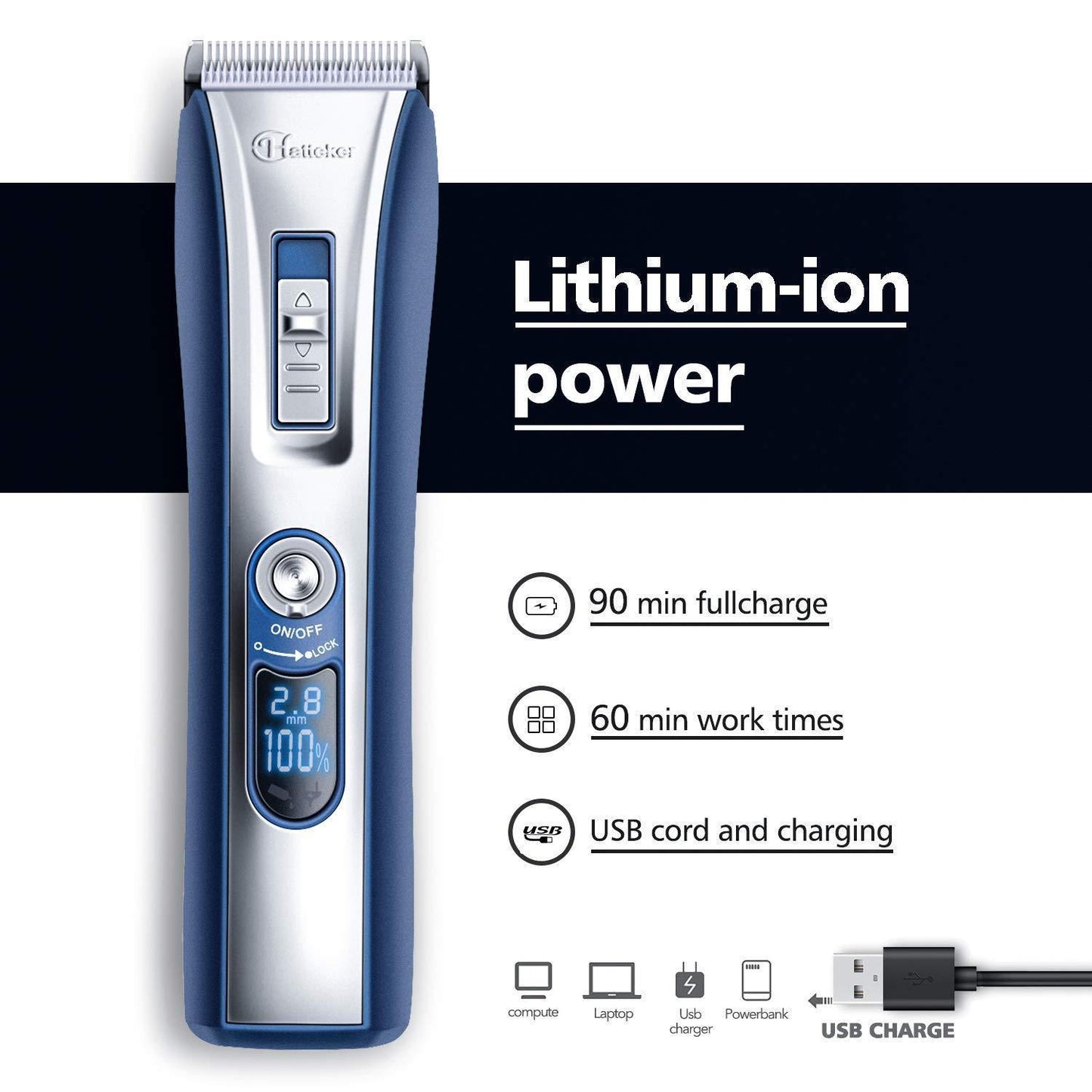 Hatteker Electronic Hair Clippers Professional Rechargeable ium