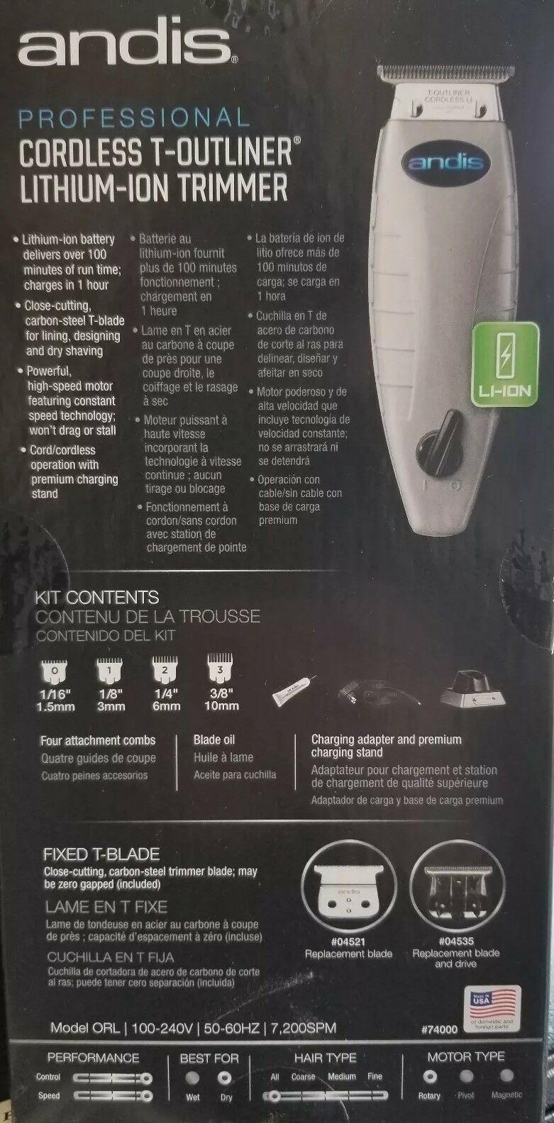 Andis Professional Cord / Cordless T-Outliner Li Trimmer 74000 Hair Cut Barber