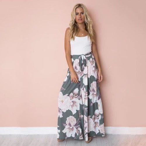 floral wide leg pants