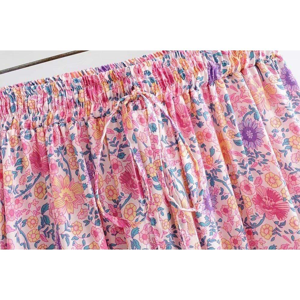 bohemian sashes elastic waist skirt