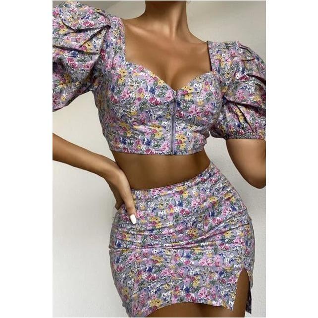 floral crop top and skirt