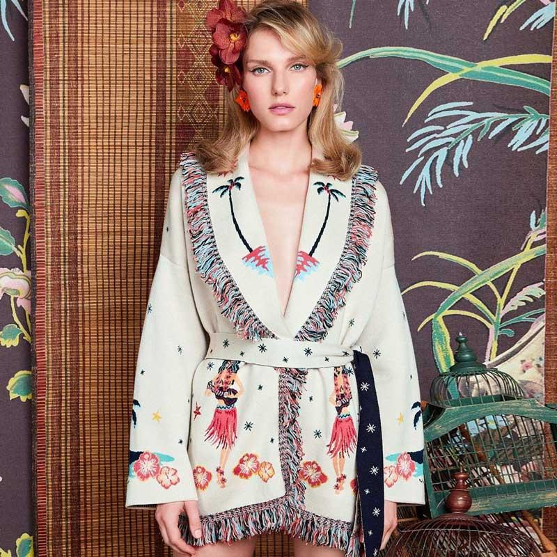 hawaiian belted oversize bohemian cardigan