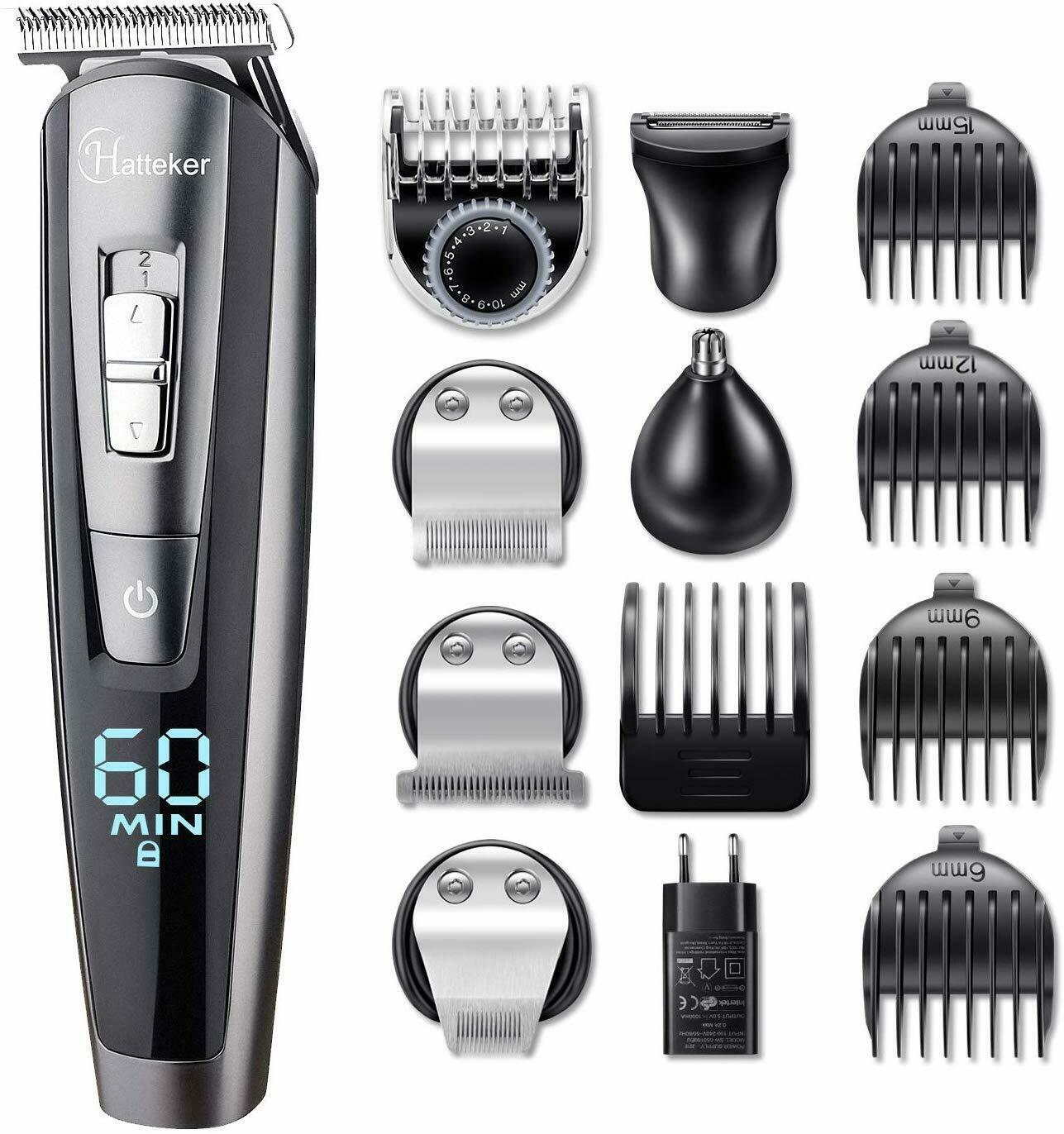 Hatteker Barber Electric Trimmer Professional Mens Rechargeable 12 Accessory