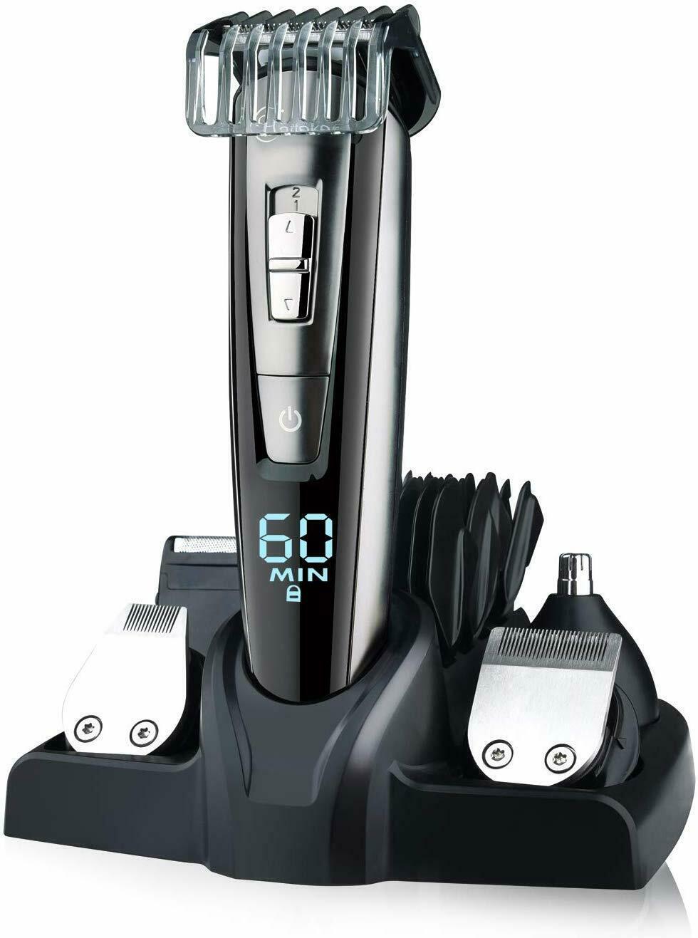 Hatteker Barber Electric Trimmer Professional Mens Rechargeable 12 Accessory