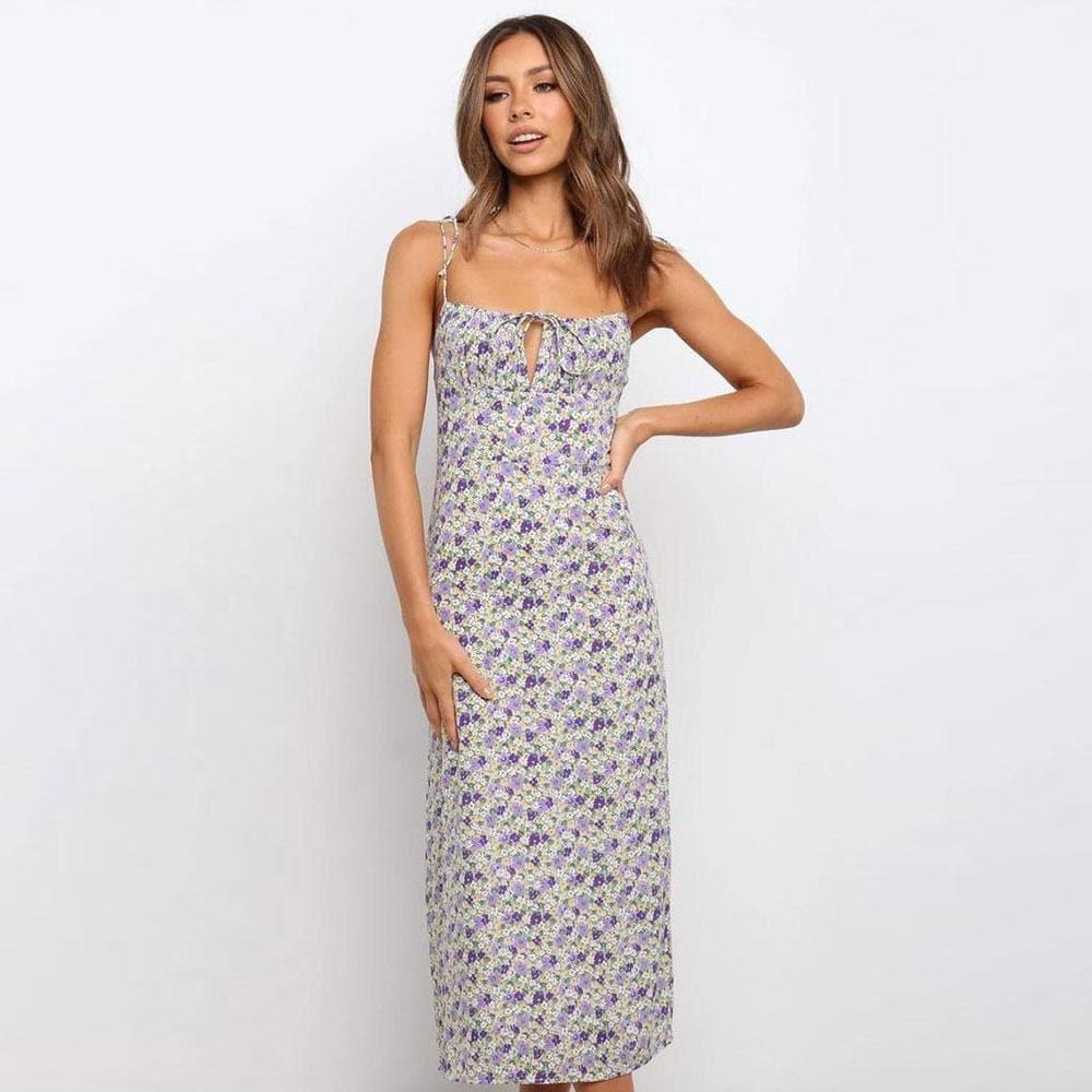 floral sleeveless boho midi dress