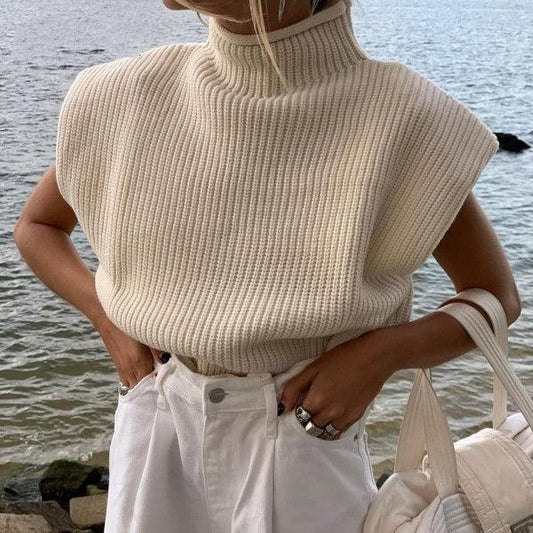 turtleneck sleeveless vest sweater