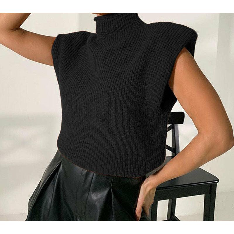 turtleneck sleeveless vest sweater